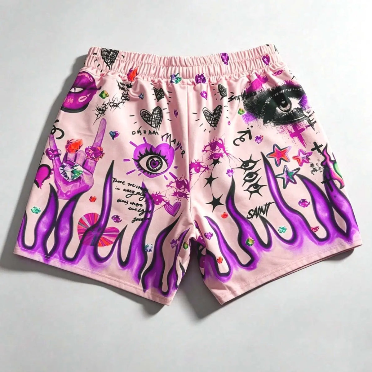 Unisex Y2K Eye & Flame Print, Summer Beach Shorts, European and American Fashion Trendy Outdoor Shorts, Casual Shorts, Shorts For Summer, Street Style 2026 Bottoms