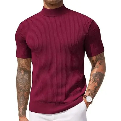 COOFANDY Men's Mock Turtleneck Sweater Short Sleeve Casual Basic Tops Ribbed Knit Pullover Solid Tee