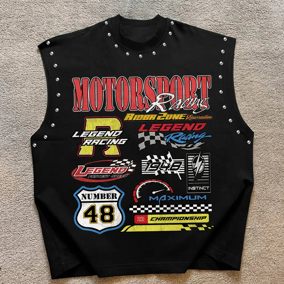 Men's Casual Vest, Full Print Motorsport Racing Elements, / Block + Number 48 Identifier, Fashion Versatile Fit