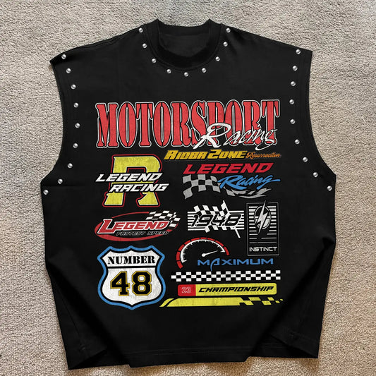 Men's Casual Vest, Full Print Motorsport Racing Elements, / Block + Number 48 Identifier, Fashion Versatile Fit