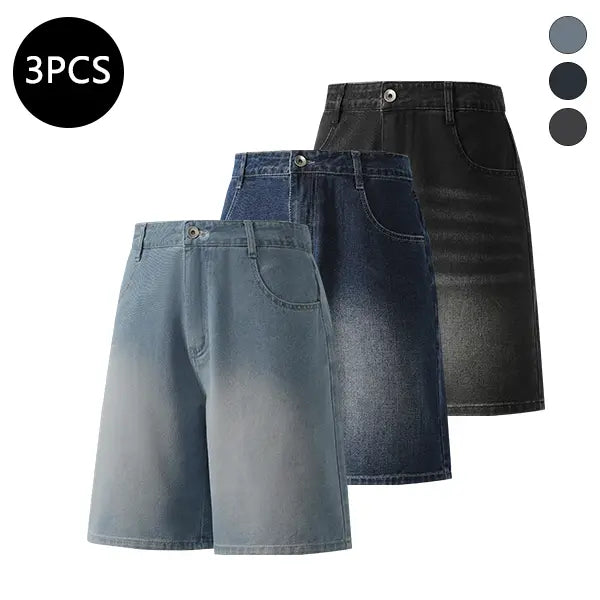 5-Pack Men’s Summer Knee-Length Denim Shorts — Trendy High-Street/Streetwear Athletic Casual Loose Fit, Ideal for Fitness and Running