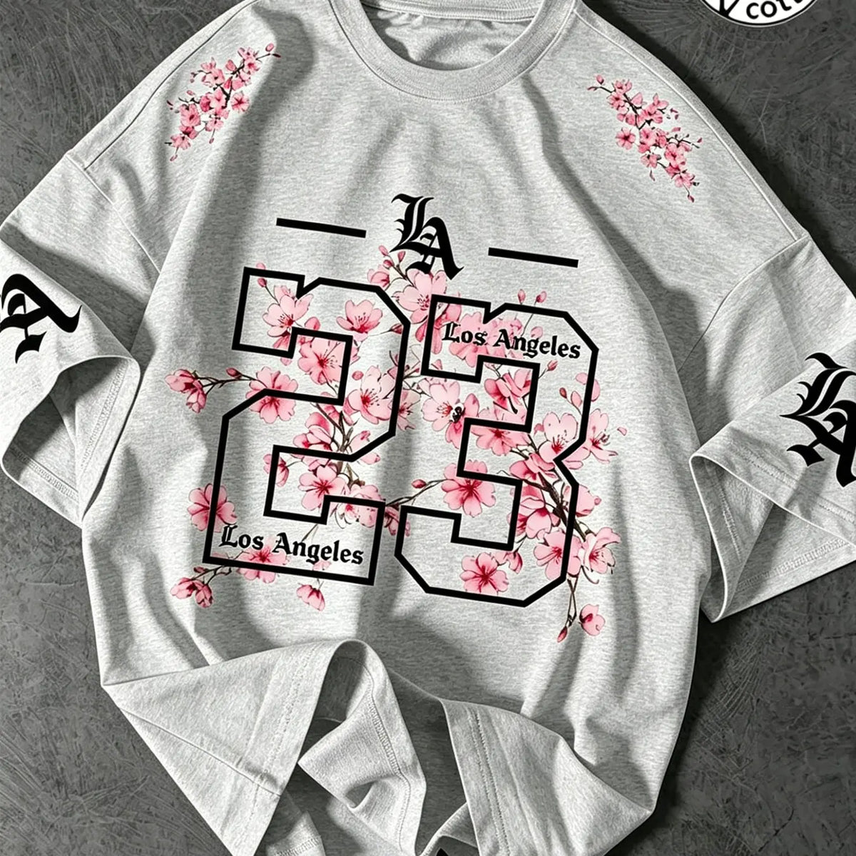 Unisex 100% Cotton Oversized Round Neck Aesthetic T-Shirt, Los Angeles 23 Gothic Cherry Blossom Print, Y2K Streetwear Top