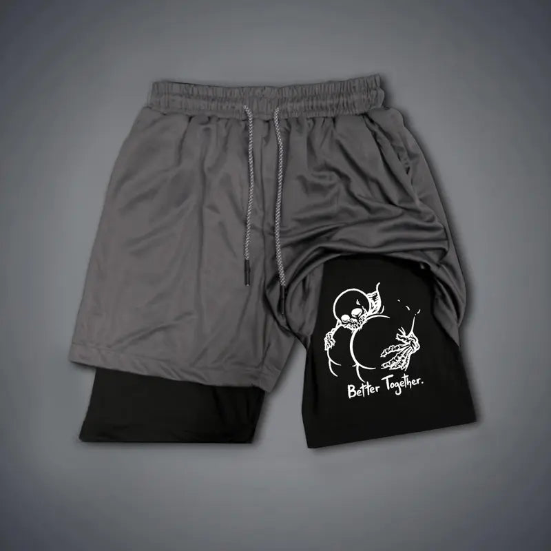 Men's Double-Layer Graphic Shorts - Black, Camo - Streetwear, Vacation Outfits - Bottoms for Menswear Ensembles
