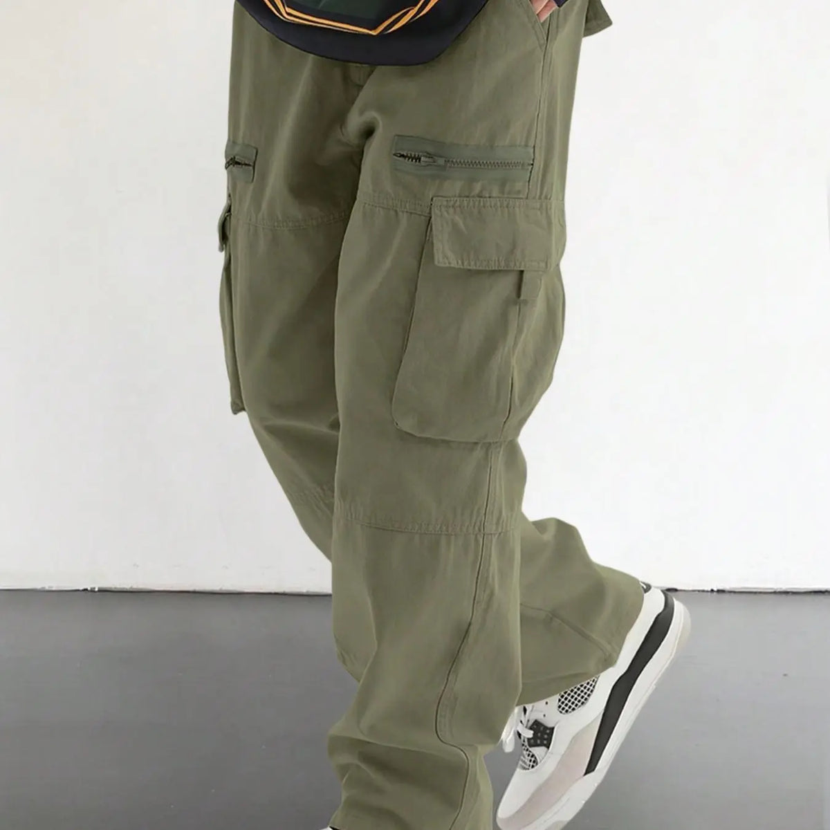 Men's Plain Loose Fitting Drawstring Waist Casual Cargo Pants, Loose Street Fashion Zipper Casual Slant Pocket Trousers, Pants for Men, Summer Work Outfits, Men's Bottoms, Casual Streetwear Trousers, Adjustable Waist Pants