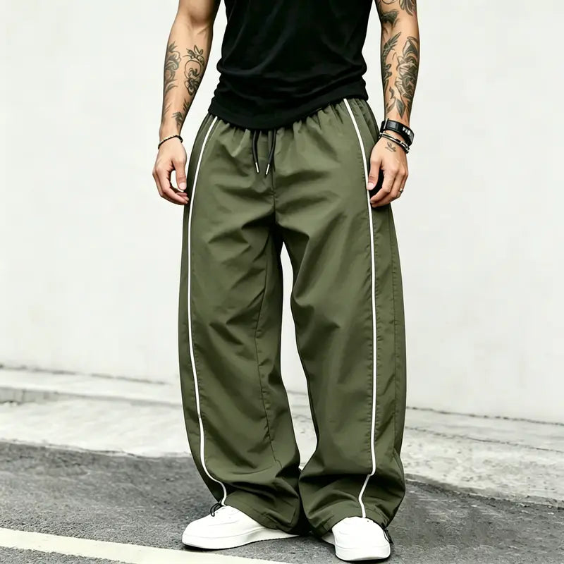 spring, summer, autumn Speed Drying Striped Sports Pants for Men, High Street, Drawstring, Leg Tight, Loose, Casual, Versatile Sports Pants