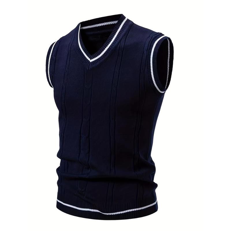 Men's V-Neck Twisted Knit Viscose Rayon Vest - Menswear Breathable Sleeveless Vest, Regular Fit, Medium Stretch, Pull-On Casual Tops, TikTok Shop New Arrival