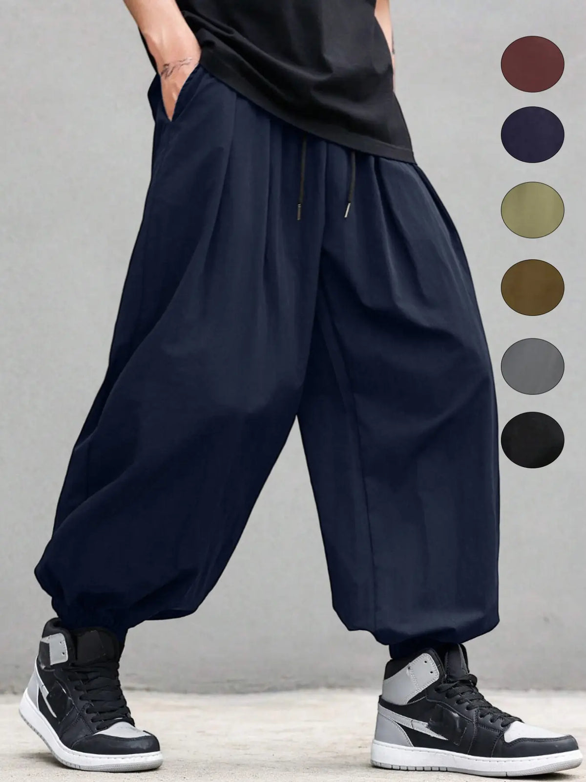 Men's Plain Waist Pants, Loose Fitting Drawstring, Loose Oversized Casual Comfy Breathable Pocket Jogger Pants for Spring & Fall, Fashion Men's Bottoms for Daily Wear