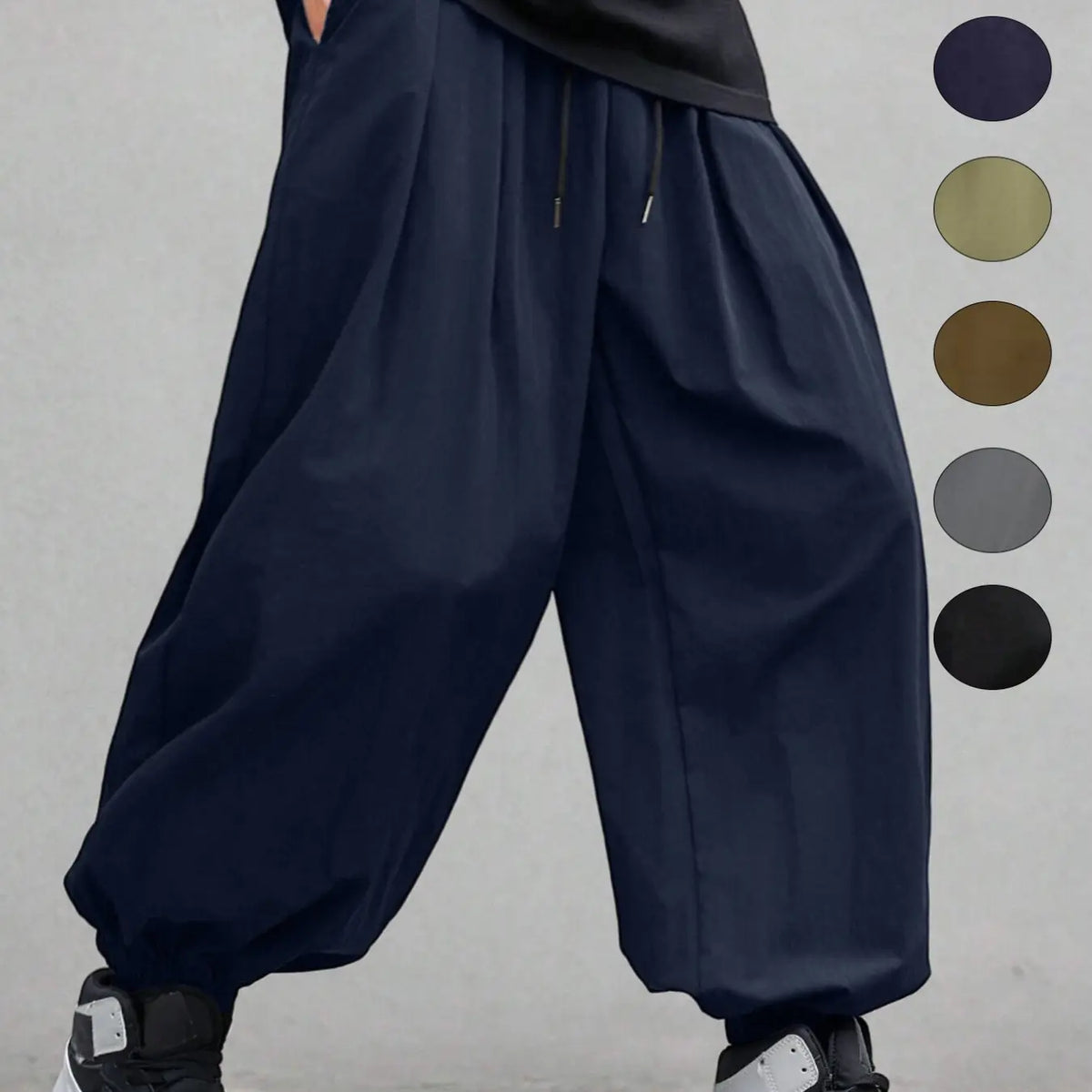 Men's Plain Waist Pants, Loose Fitting Drawstring, Loose Oversized Casual Comfy Breathable Pocket Jogger Pants for Spring & Fall, Fashion Men's Bottoms for Daily Wear