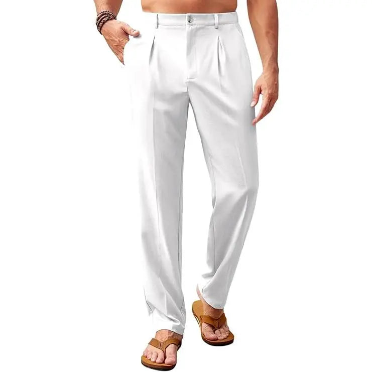 Runcati  Men’s Casual Pants Elastic Waist Lightweight Loose Fit Pleated Slacks Summer Beach Yoga Trousers