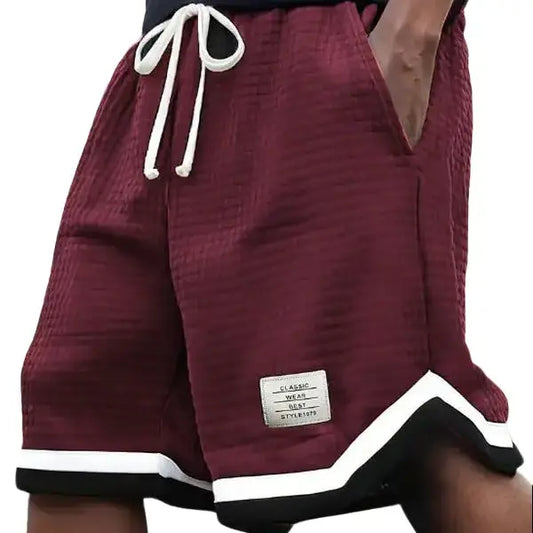 Men's Oversize Waffle Knitted Drawstring Shorts - Extended Size Casual Loose-Fit Streetwear, Elastic Waist, Soft Breathable Summer Fabric, for Beach & Errands, Dark Gray, Drawstring Men's Shorts, Extended Size Men's Shorts