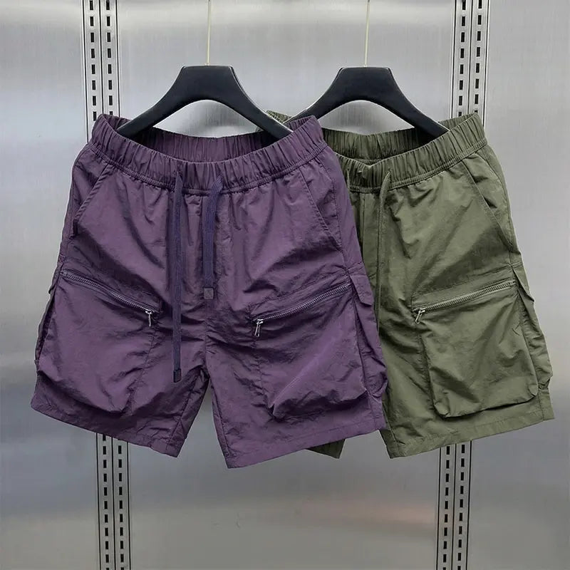 Men’s Japanese Retro 3-Pack Cargo Shorts Set - Streetwear Casual Bottoms, Multiple Pockets, Baggy, Lightweight, Above-Knee, Loose Straight Leg, Summer Everyday Wear, Retro Cargo Energy