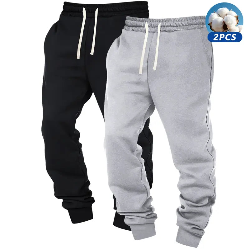 3pcs Men's Solid Cuffed Sweatpants - Elastic Waist Drawstring, Outdoor Fitness Running Daily Wear Pants