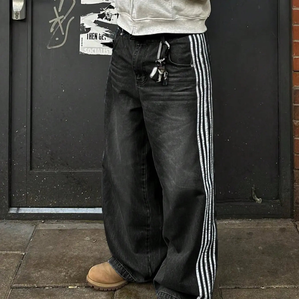 Men's New Fashion Loose Fit Side Stripe Jeans, Casual Versatile Denim Jeans, Stylish Long Straight Leg Jeans for Everyday Wear