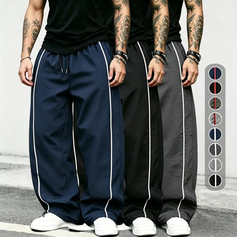 spring, summer, autumn Speed Drying Striped Sports Pants for Men, High Street, Drawstring, Leg Tight, Loose, Casual, Versatile Sports Pants