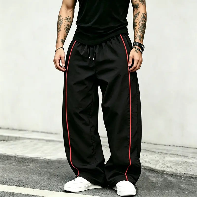 spring, summer, autumn Speed Drying Striped Sports Pants for Men, High Street, Drawstring, Leg Tight, Loose, Casual, Versatile Sports Pants
