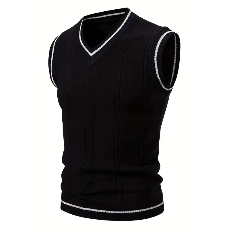 Men's V-Neck Twisted Knit Viscose Rayon Vest - Menswear Breathable Sleeveless Vest, Regular Fit, Medium Stretch, Pull-On Casual Tops, TikTok Shop New Arrival