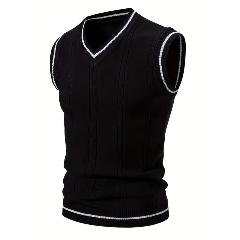 Men's V-Neck Twisted Knit Viscose Rayon Vest - Menswear Breathable Sleeveless Vest, Regular Fit, Medium Stretch, Pull-On Casual Tops, TikTok Shop New Arrival
