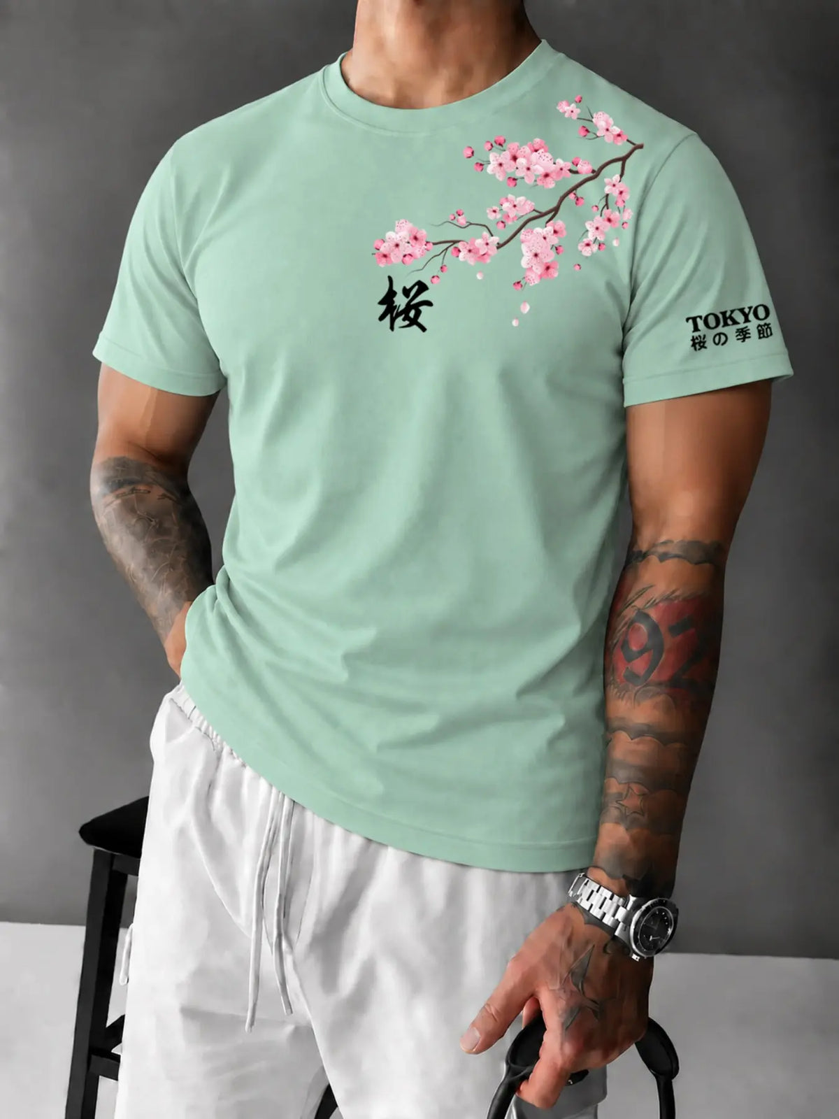 Men's Tokyo Cherry Blossom Fitted T‑Shirt, Casual Japanese Streetwear Tee, Breathable Soft Summer Top#CherryBlossomTee #TokyoStreetwear #JapanesePrintTShirt #FittedTee #TikTokMadeMeBuyIt #StreetwearFashion #SummerTees