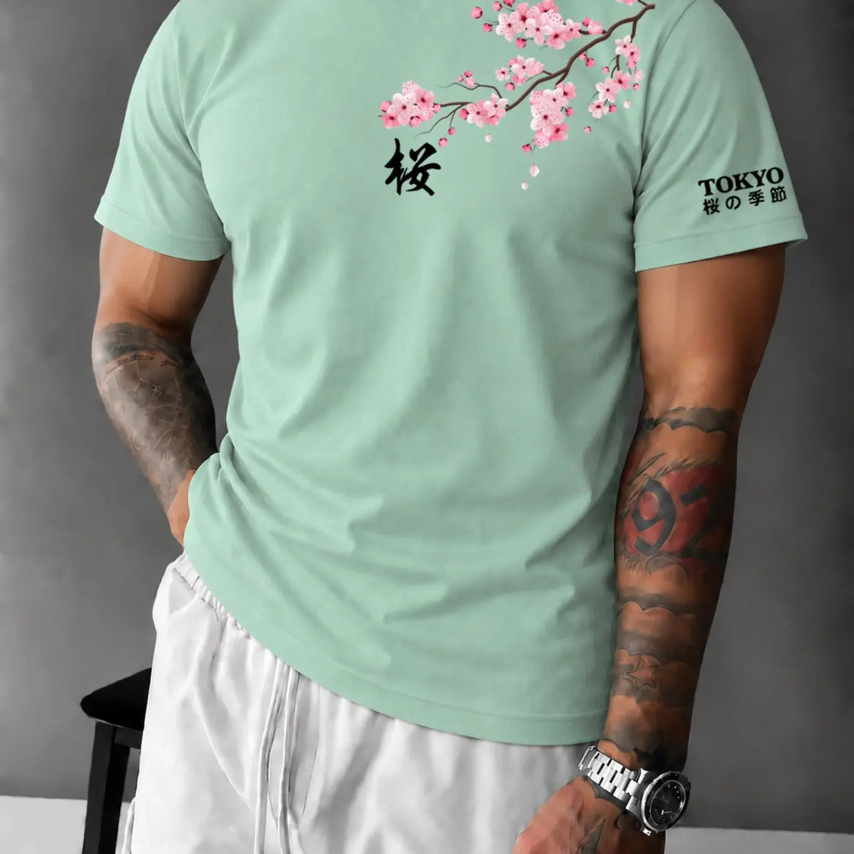 Men's Tokyo Cherry Blossom Fitted T‑Shirt, Casual Japanese Streetwear Tee, Breathable Soft Summer Top#CherryBlossomTee #TokyoStreetwear #JapanesePrintTShirt #FittedTee #TikTokMadeMeBuyIt #StreetwearFashion #SummerTees
