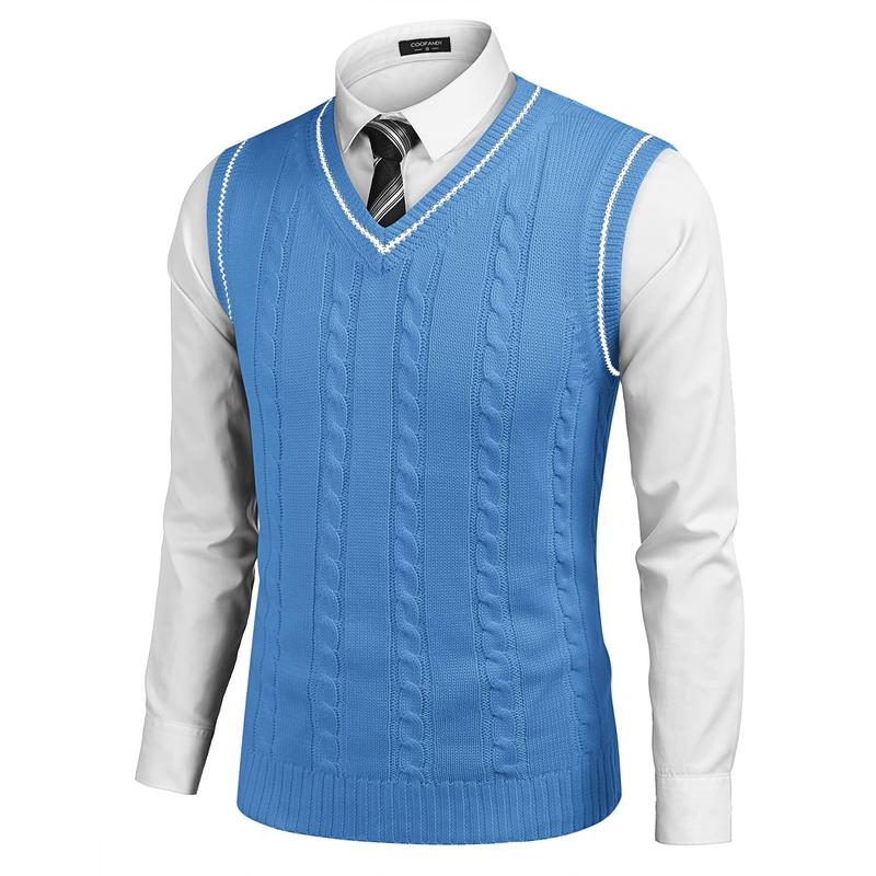 COOFANDY Men's Sweater Vest V Neck Slim Fit Casual Sleeveless Twisted Knitted Pullover Sweater