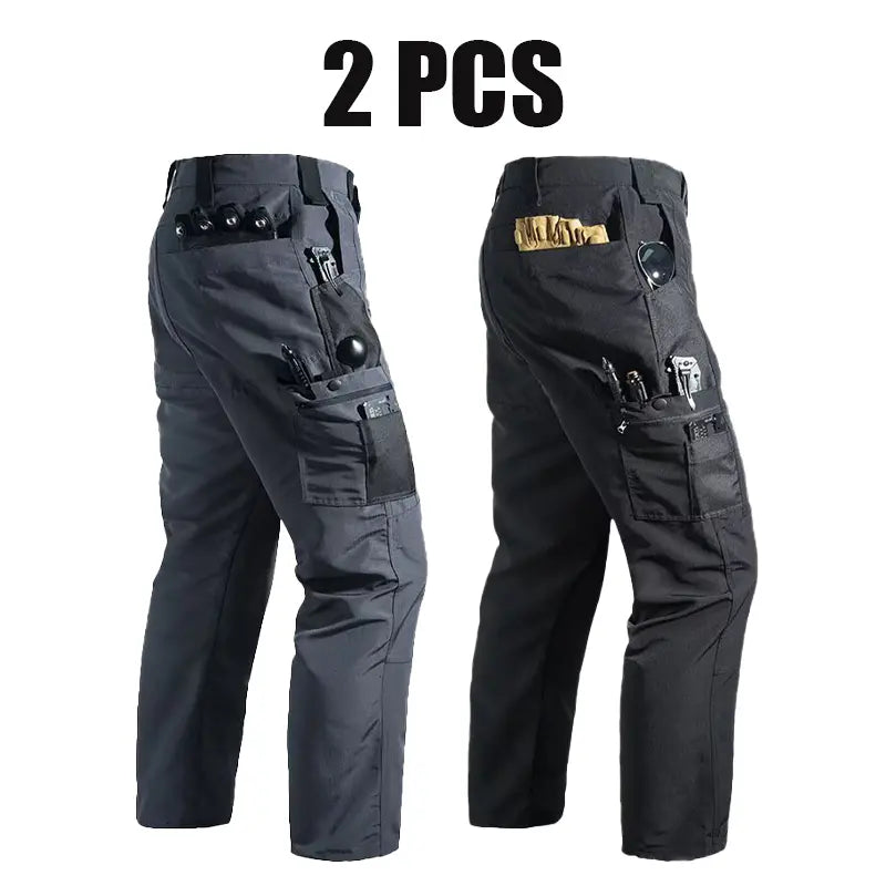 Men's 4-Pack 230g Military-Inspired Multi-Pocket Utility Cargo Pants, Plain Loose Baggy Cut Trousers with Button-Zip Fly, Male Clothing for Back to School First Day Outfits
