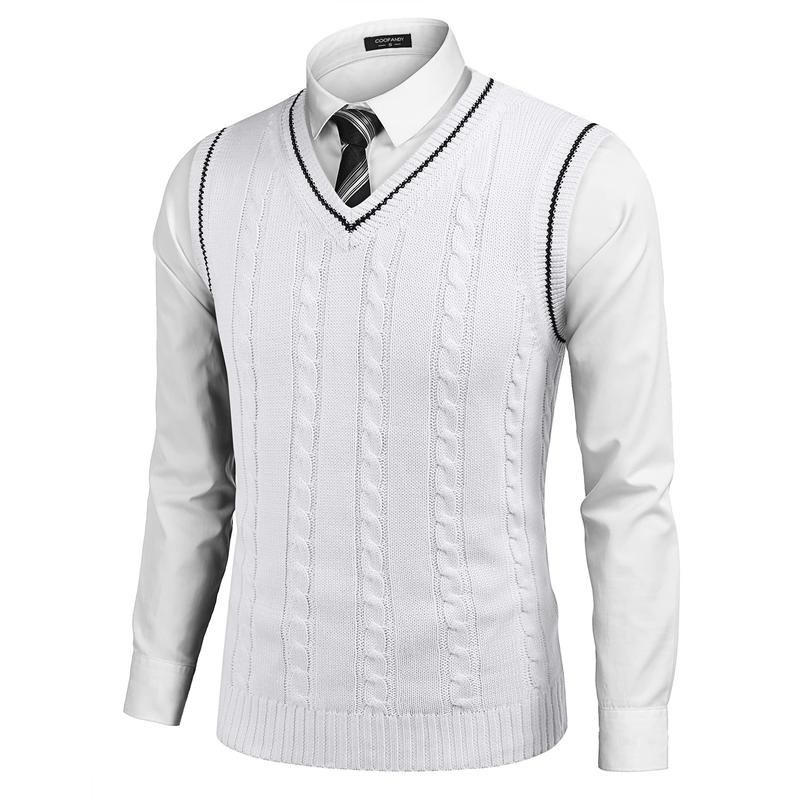 COOFANDY Men's Sweater Vest V Neck Slim Fit Casual Sleeveless Twisted Knitted Pullover Sweater
