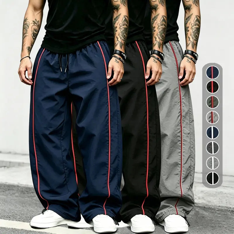 spring, summer, autumn Speed Drying Striped Sports Pants for Men, High Street, Drawstring, Leg Tight, Loose, Casual, Versatile Sports Pants