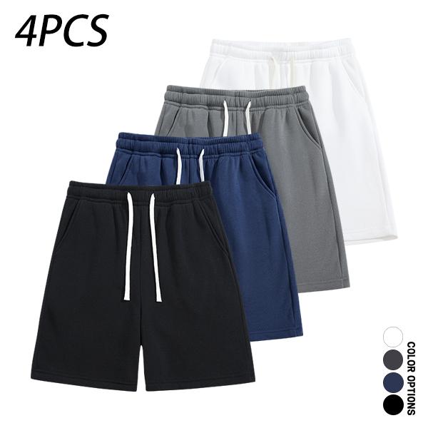 Pack of 4 men’s casual shorts featuring a drawstring waist; skin-friendly, breathable, and versatile. Summer loose fit for everyday wear, leisure, sports, and fitness.summervibes