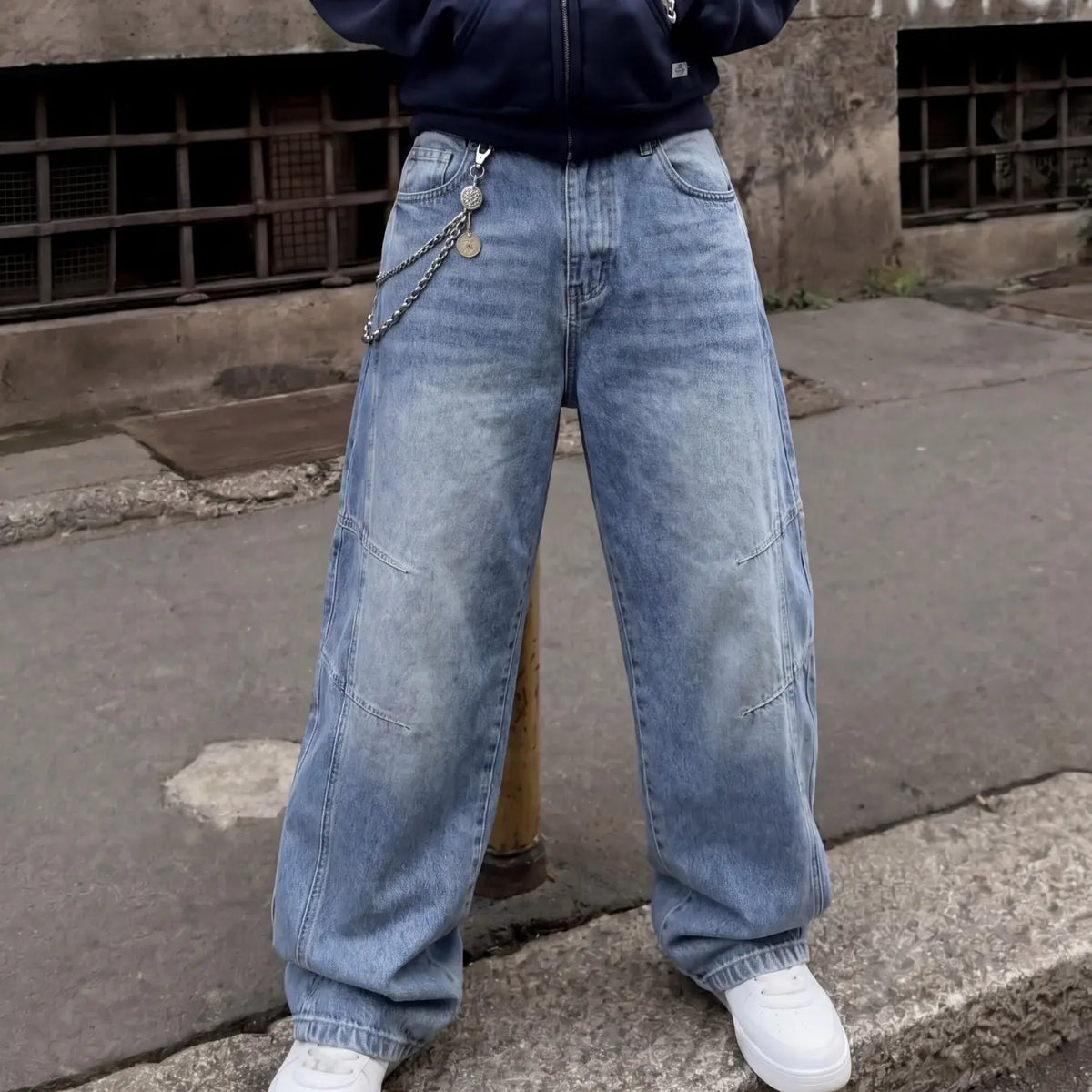 Men's Loose Fit Wide Leg Denim Jeans, Pants, Vintage Washed Button Fly, Natural Waist, Casual All-Season Streetwear, Suitable for Daily Wear