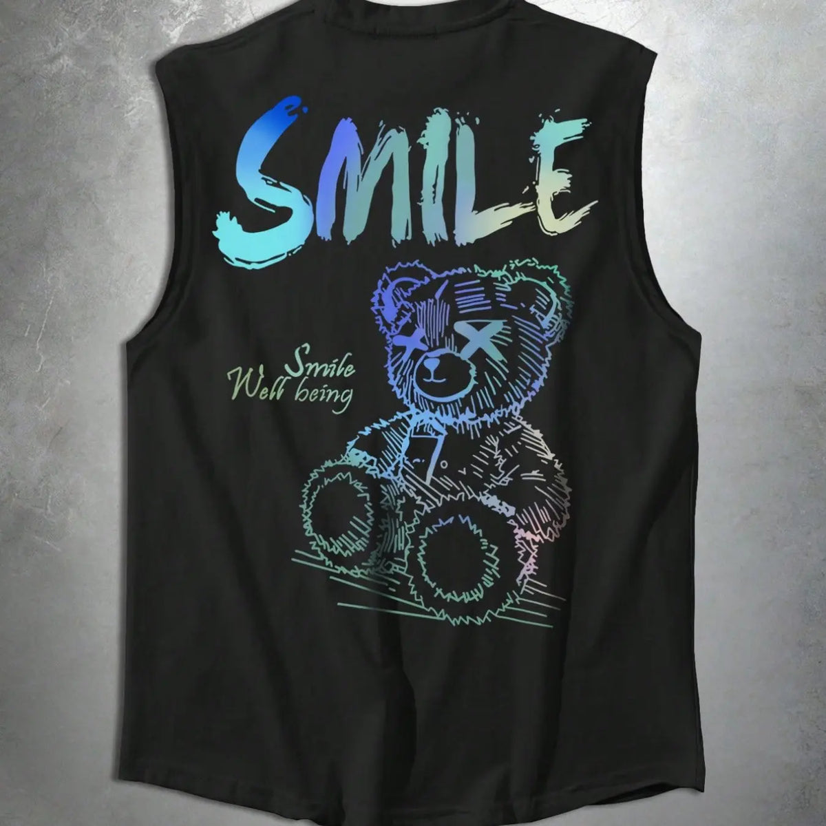 Unisex Gradient Bear Print Vest, Street Style Loose-Fit Graphic Top, All-Seasons Fashionable Outerwear, Trendy High-Street Apparel