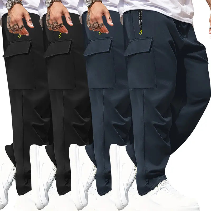 Men's High-Waisted Camouflage Cargo Pants - Slim-Fitted Cut Activewear with Zipper Pockets, Synthetic Fabric for Casual Wear, Workouts