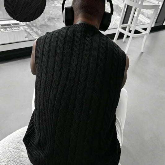 Men's Sleeveless Knit Vest, Sleeveless Vest Tops, Loose-Fitting Breathable Plaid Design, Round Neck, Casual Style, Ideal for Daily Wear and Vacation, Knitted
