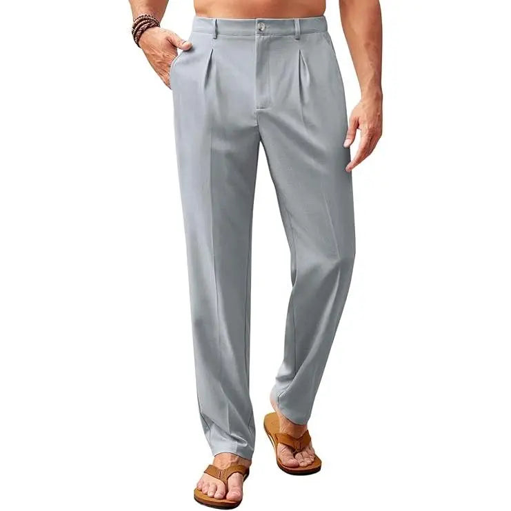 Runcati  Men’s Casual Pants Elastic Waist Lightweight Loose Fit Pleated Slacks Summer Beach Yoga Trousers