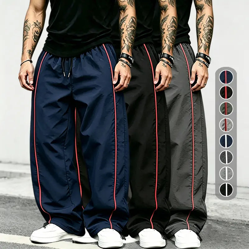 spring, summer, autumn Speed Drying Striped Sports Pants for Men, High Street, Drawstring, Leg Tight, Loose, Casual, Versatile Sports Pants