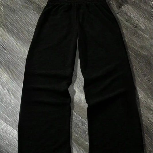 Men's Y2K Vintage Print Drawstring Flare Pants with Pockets, Casual Streetwear Trousers, Casual Street Style, Fall & Winter Fashion, Trendy Daily Wear