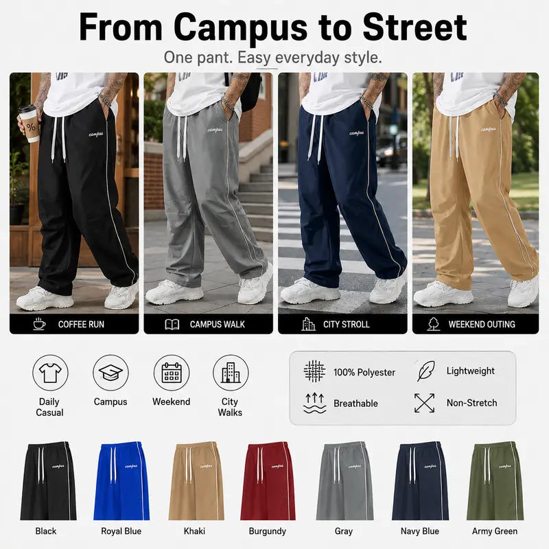 Father’s Day Gift Men’s Spring/Autumn Pants Set (1–3 pieces) | Lightweight & Soft | Side Gold Stripes | Loose Straight Fit | Street Style / Fitness / Casual Vibe | Black/Gray + Multiple Colors