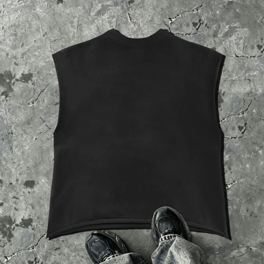 Men's Casual Sleeveless Vest with Rhinestone Design, Flame Hair Portrait and Star Pattern, Comfortable Fit for Outdoor Events