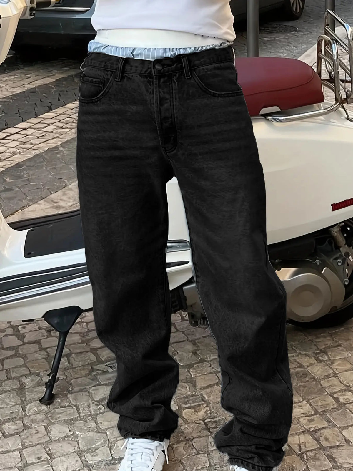 Men's New Fashion Casual Washed Jeans, Denim Woven Jeans, Four-Season Versatile Simple Style, Plain Surface Fitted Jeans, All Seasons Wear