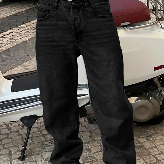 Men's New Fashion Casual Washed Jeans, Denim Woven Jeans, Four-Season Versatile Simple Style, Plain Surface Fitted Jeans, All Seasons Wear