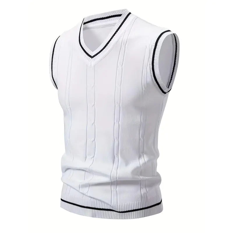 Men's V-Neck Twisted Knit Viscose Rayon Vest - Menswear Breathable Sleeveless Vest, Regular Fit, Medium Stretch, Pull-On Casual Tops, TikTok Shop New Arrival