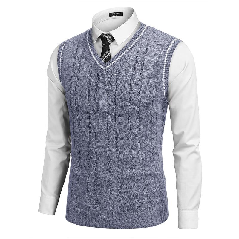 COOFANDY Men's Sweater Vest V Neck Slim Fit Casual Sleeveless Twisted Knitted Pullover Sweater