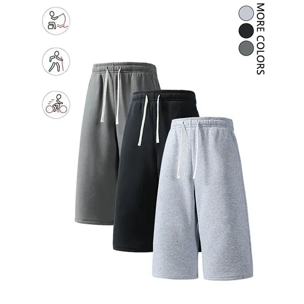 4-pack summer streetwear shorts—comfortable, loose 7/8 length for travel; loose casual athletic pants for everyday wear; classic men’s pants suitable for daily wear and summer vacations.