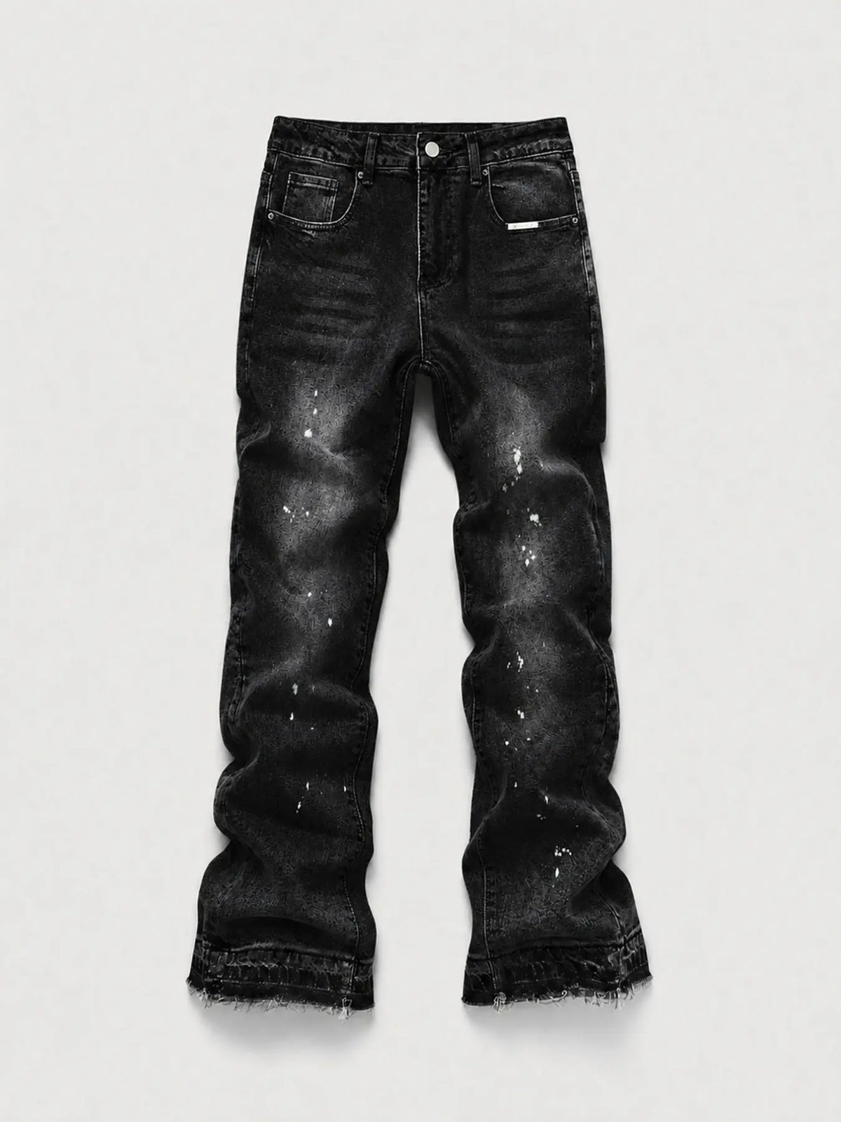 Men's Micro Flare Jeans, Loose-Fitting Button Fly Denim Pocket, Solid Color Y2K Streetwear Style, All-Season Wear, Washed Fabric, Patchwork Design, Hip Hop Jeans