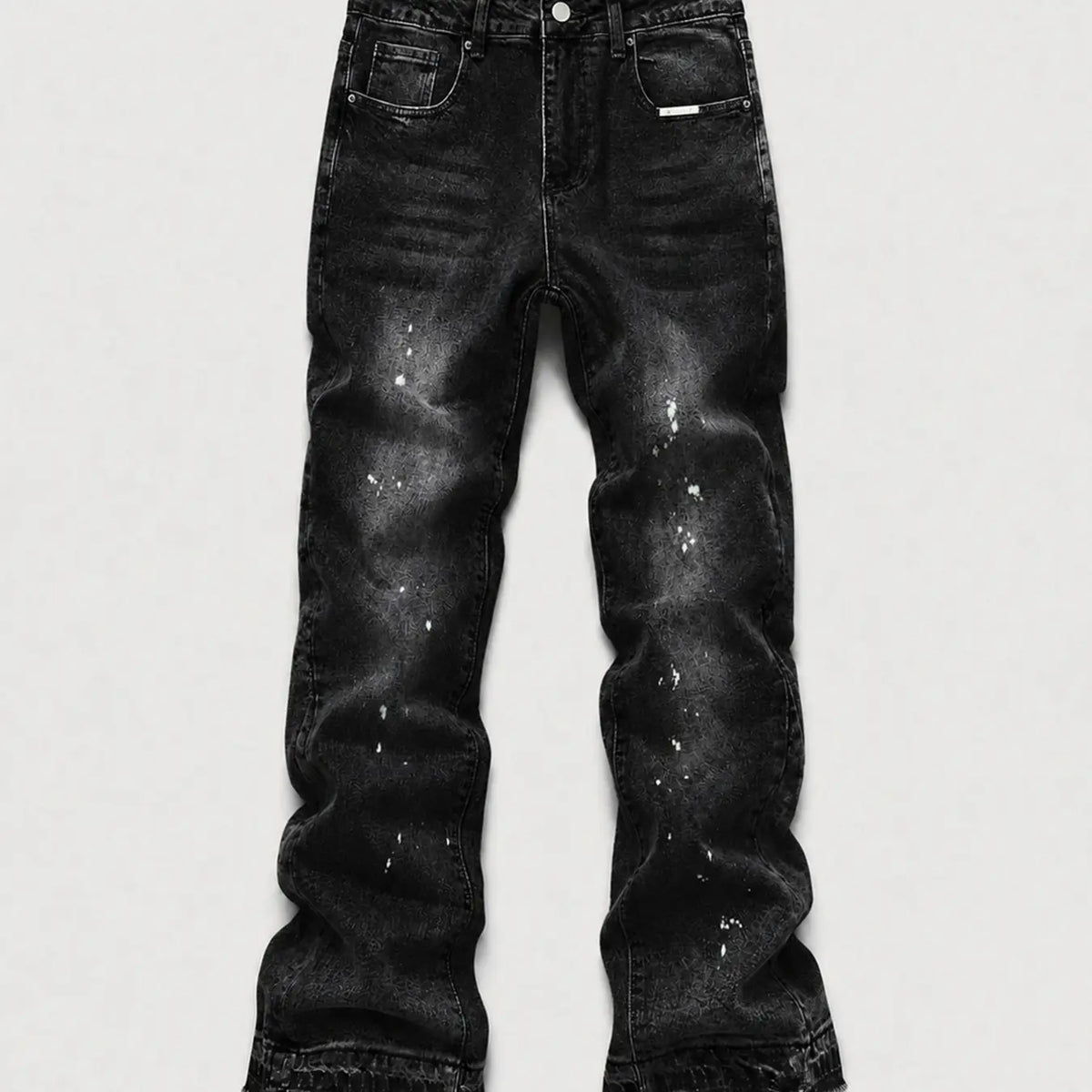Men's Micro Flare Jeans, Loose-Fitting Button Fly Denim Pocket, Solid Color Y2K Streetwear Style, All-Season Wear, Washed Fabric, Patchwork Design, Hip Hop Jeans