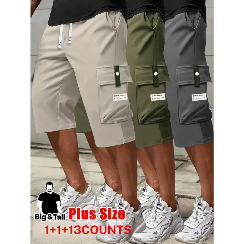Men's plus size summer work pants elastic drawstring waist circumference, multiple pockets and letter patches, regular mid waist non elastic fabric, opaque, suitable for daily and casual wear, Father's Day gift casual pants for summer