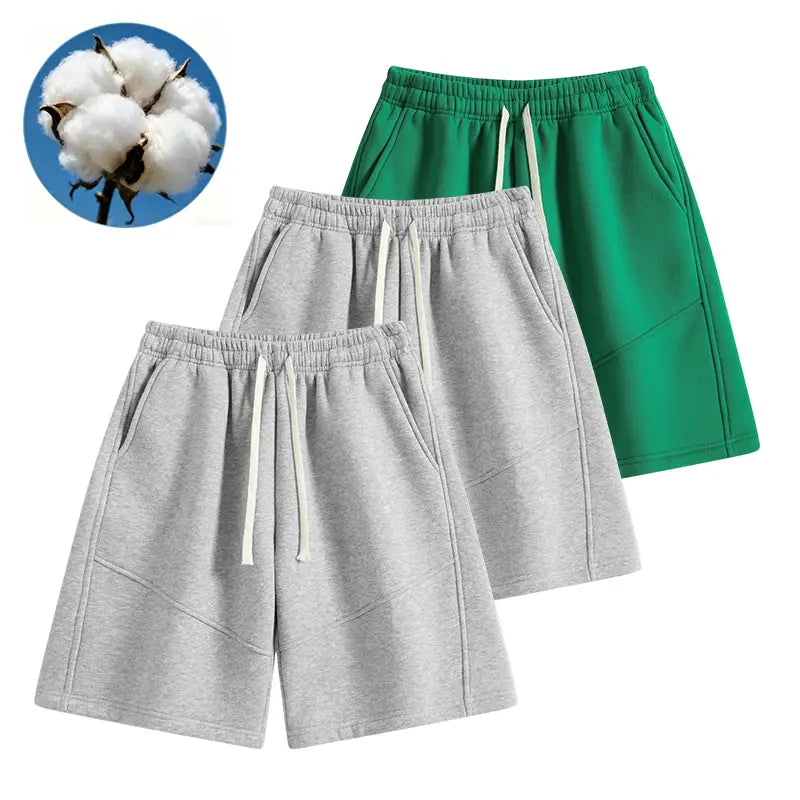 Men's Soft Elastic Cotton Knit Shorts - Retro Street Style, Loose Fit, Adjustable Drawstring Waistband, Casual Menswear for Lounging, Workouts