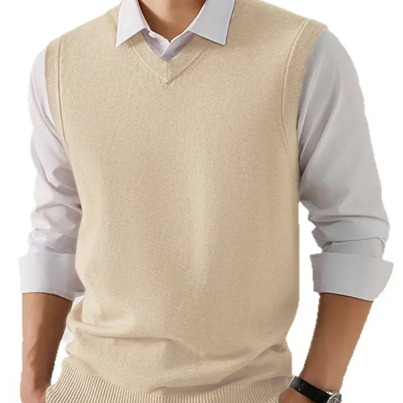 Men's Preppy V-Neck Soft Knit Vest - Layerable Sweater Vest, Polyester, Spring/Autumn Business Casual Sleeveless Menswear Basic Top