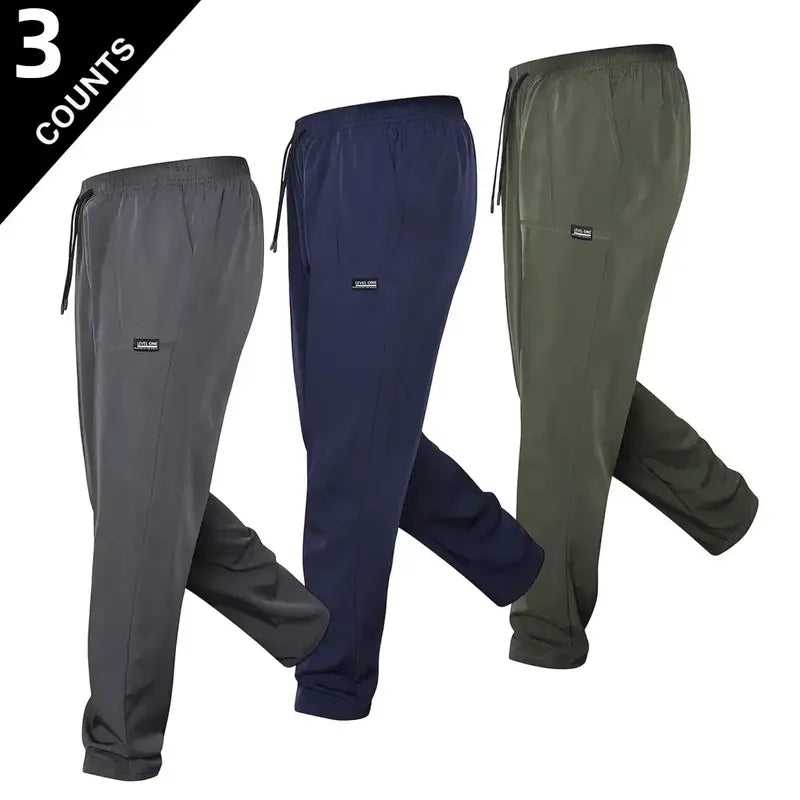 Men's 5 Piece Stylish Classic Casual Pants Set High Stretch Composite Fabric, Plain Regular Fit, Elastic Drawstring Waist, All Season Sporty Chic Clothes, Ideal for Daily Wear, Father's Day Gifts, Basics
