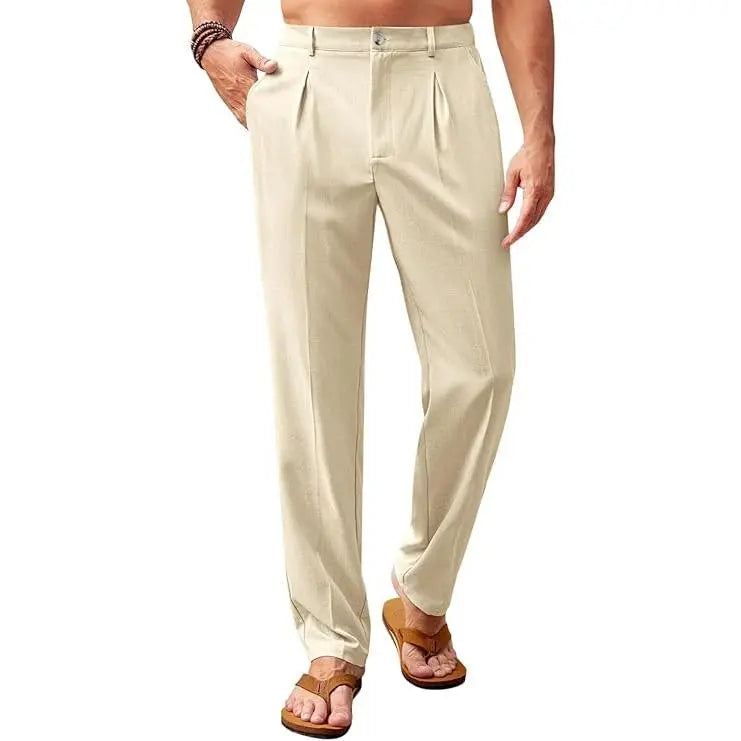 Runcati  Men’s Casual Pants Elastic Waist Lightweight Loose Fit Pleated Slacks Summer Beach Yoga Trousers
