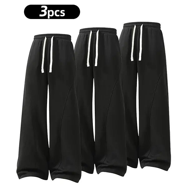 summervibes Men's Solid-Color Drawstring Pants with Curved Blade Design—relaxed fit suitable for all seasons. Street-style men's trousers perfect for everyday wear and layering. Menswear Beige daily wear pant